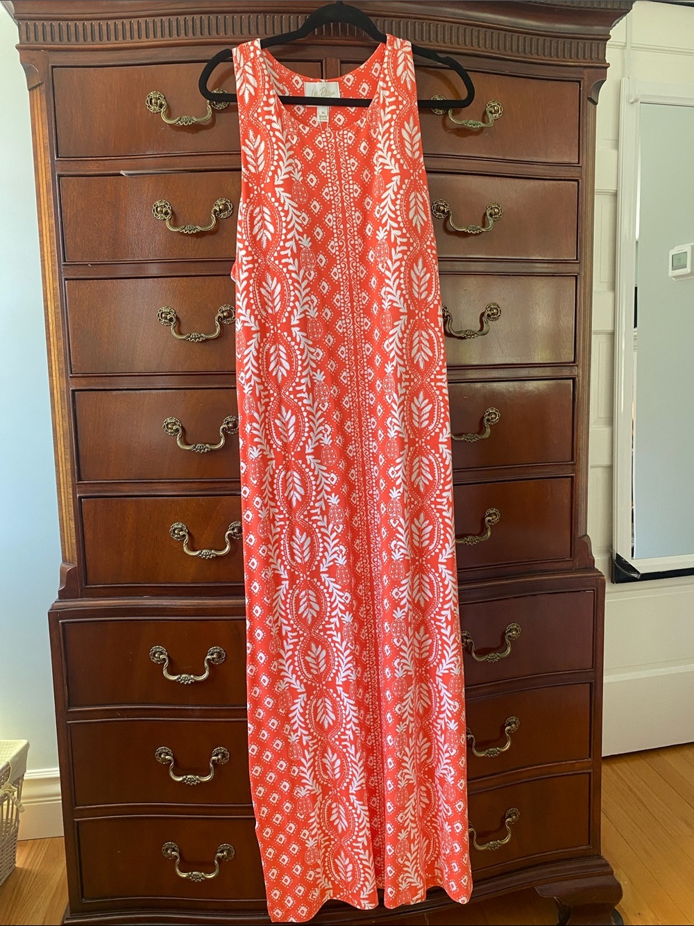 Lilly Pulitzer Coral and White Sleeveless Maxi Dress